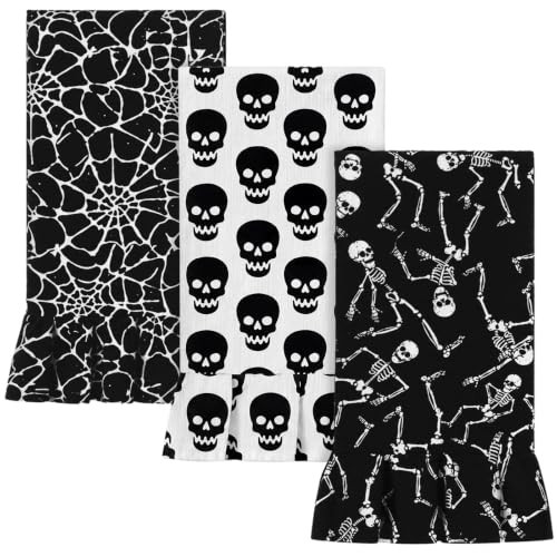 Fanfanwin 3 Pcs Halloween Kitchen Towels, 100% Cotton Ruffled 17" x 28" | Amazon (US)