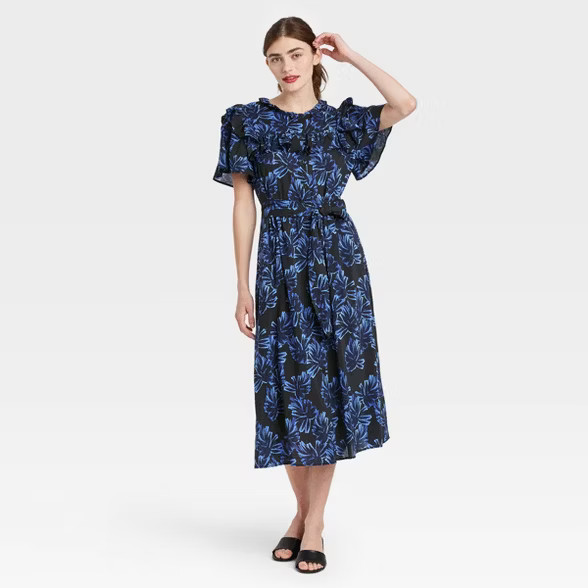 Women's Printed Ruffle Short Sleeve Shirtdress - Who What Wear™ Black | Target
