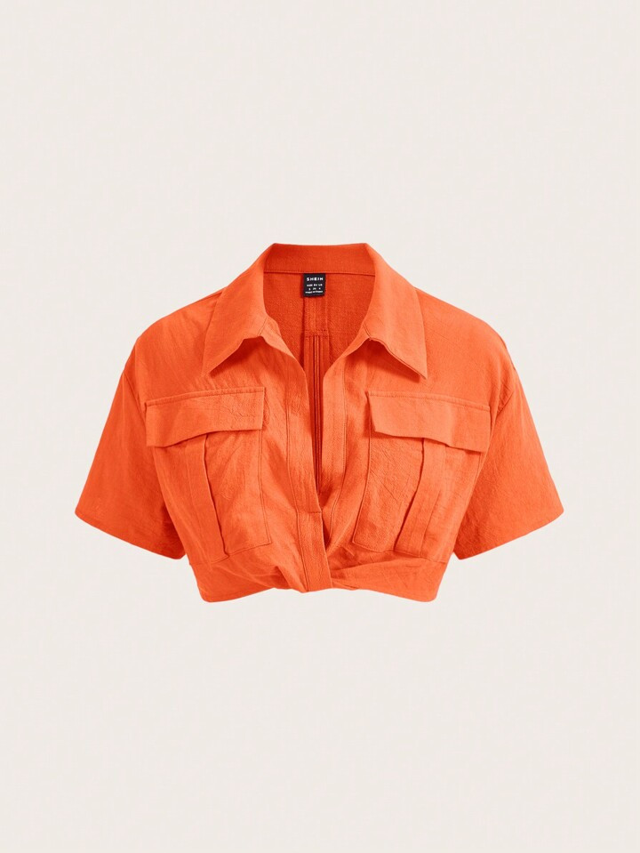 SHEIN EZwear Woven Women's Short Sleeve Shirt With Twisted Hemline | SHEIN