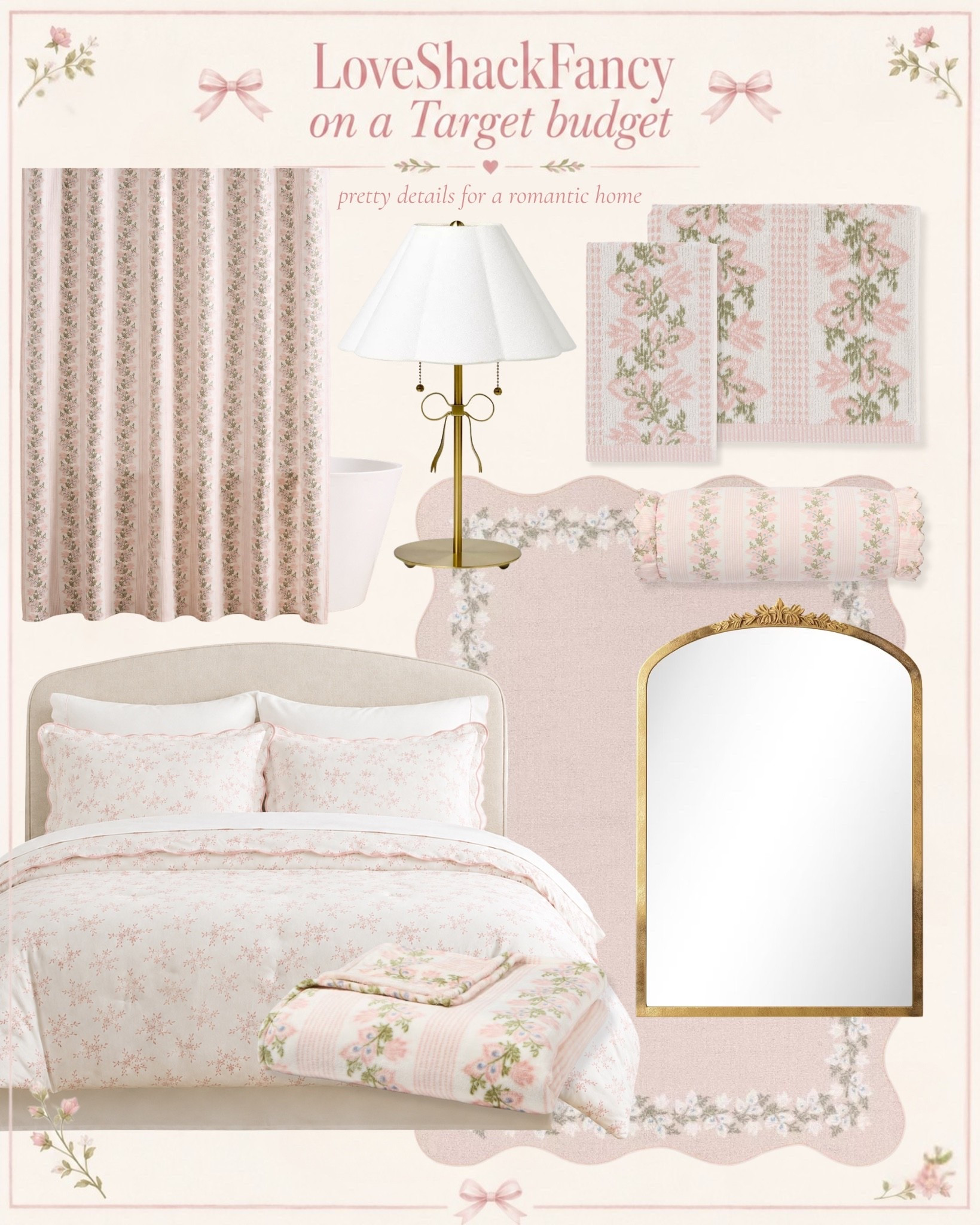 @Target Deal Days made this LoveShackFancy-inspired home edit even better 💕 Everything in this collage is 40% off, from the floral bedding and scalloped rug to the bow lamp, mirror, curtains, towels, and pretty little romantic details for a soft, feminine home refresh.

Target Deal Days home finds, 40% off Target home decor, LoveShackFancy inspired decor, romantic bedroom decor, pink floral bedding, floral curtains, scalloped rug, bow table lamp, gold arched mirror, floral bath towels, feminine home decor, cottagecore bedroom, grandmillennial decor, affordable romantic home finds, Target home sale, pretty Target home decor

#LTKSaleAlert #LTKHome