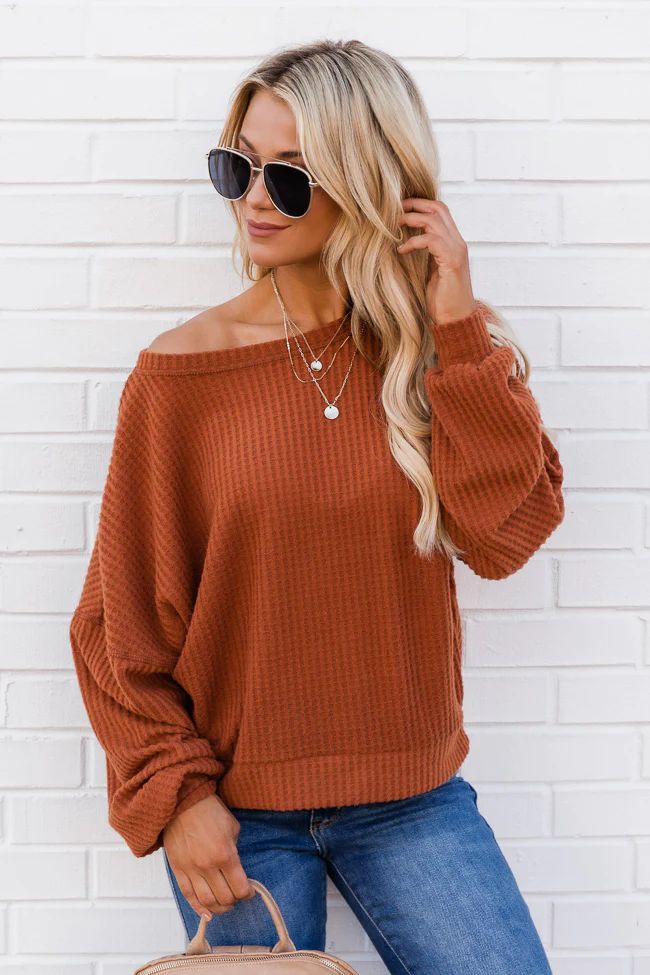 Known About You Rust Brushed Waffle Knit Pullover | The Pink Lily Boutique