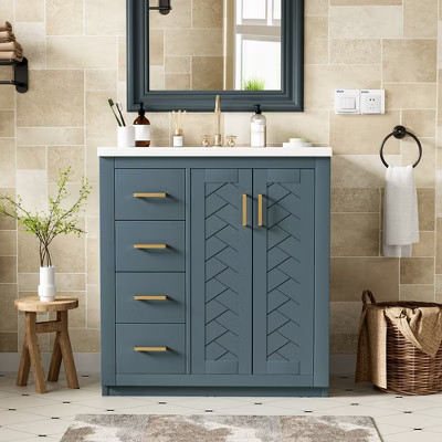 SpassWay 30"L Blue Bathroom Vanity with Ceramic Sink and Soft Close Drawers | Target