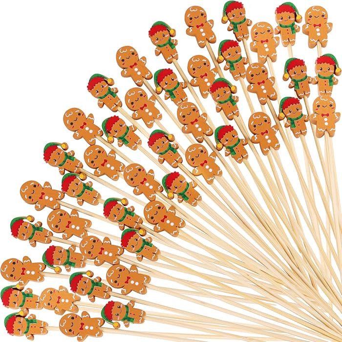 FOIMAS 160cs Christmas Cocktail Picks,Gngerbread Man Bamboo Toothpicks Skewer for Appetizers Frui... | Amazon (US)
