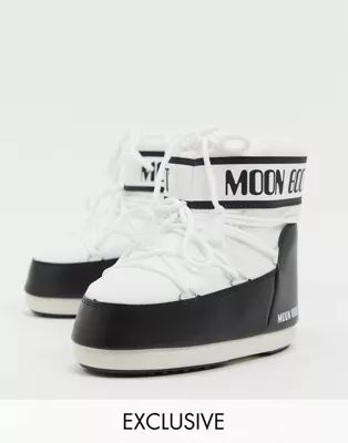 Moon Boot worldwide exclusive classic low snowboots in white | ASOS (Global)