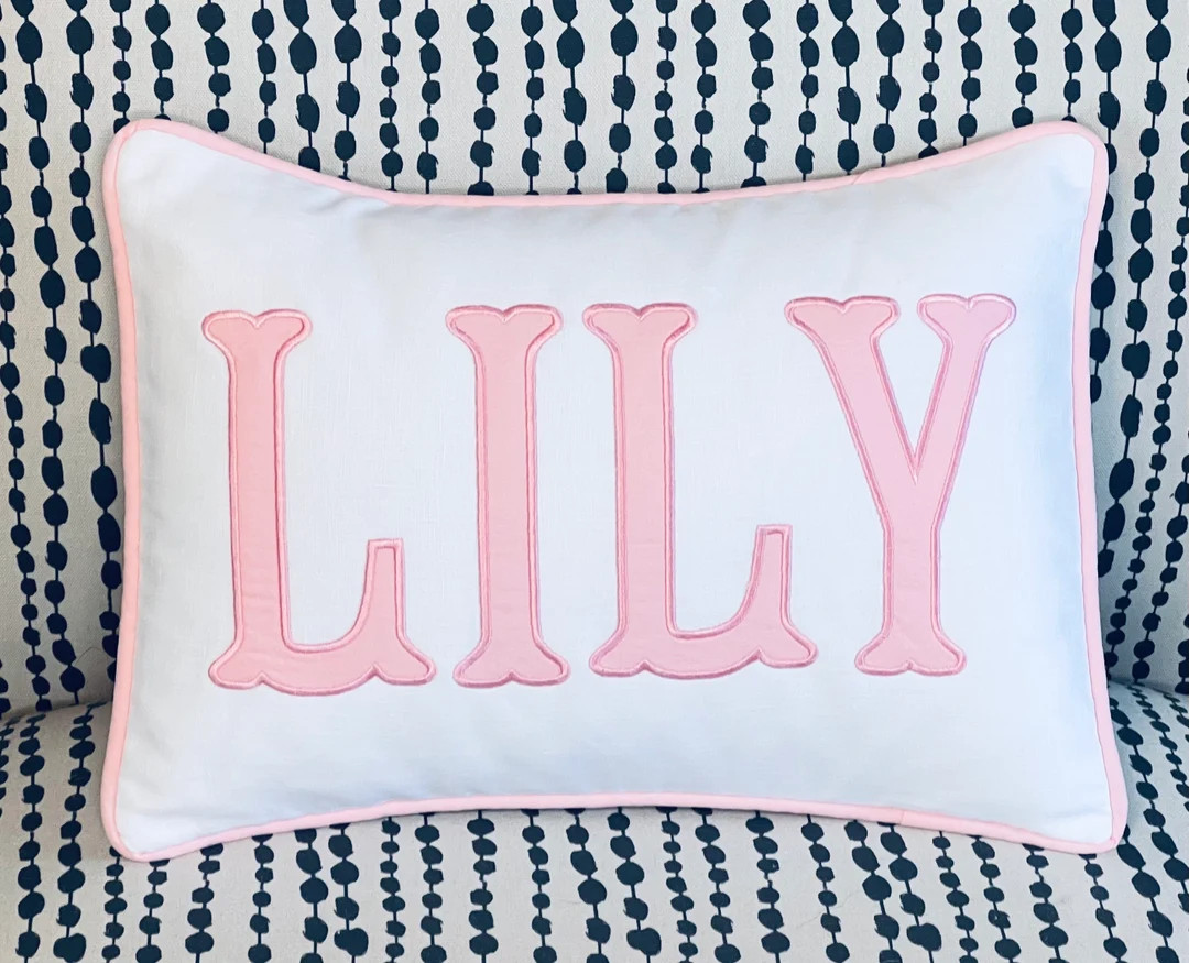Personalized Applique Name Pillow, White Linen Pillow, Linen Pillow Cover, Aesthetic Room Decor -... | Etsy (US)