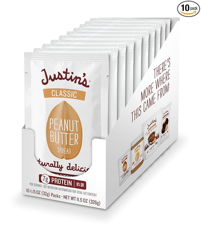 JUSTIN'S Classic Gluten-Free Peanut Butter Spread Squeeze Packs, 1.15 Ounce (10 Pack) | Amazon (US)