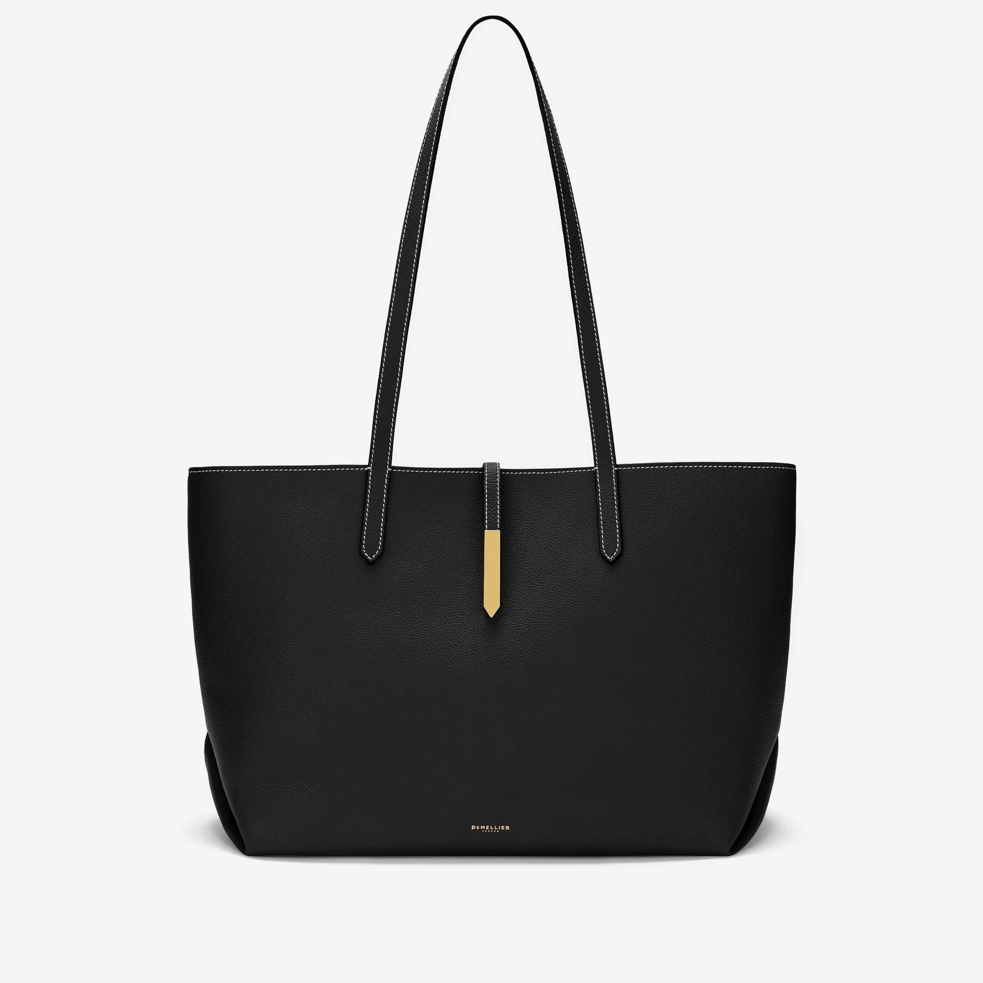 The Tokyo Tote | Black Small Grain Ecru Stitching | DeMellier | DeMellier