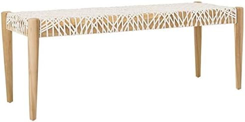 SAFAVIEH Home Collection Bandelier Natural Teak Wood/ Off-White Leather Weave Entryway Foyer Dini... | Amazon (US)