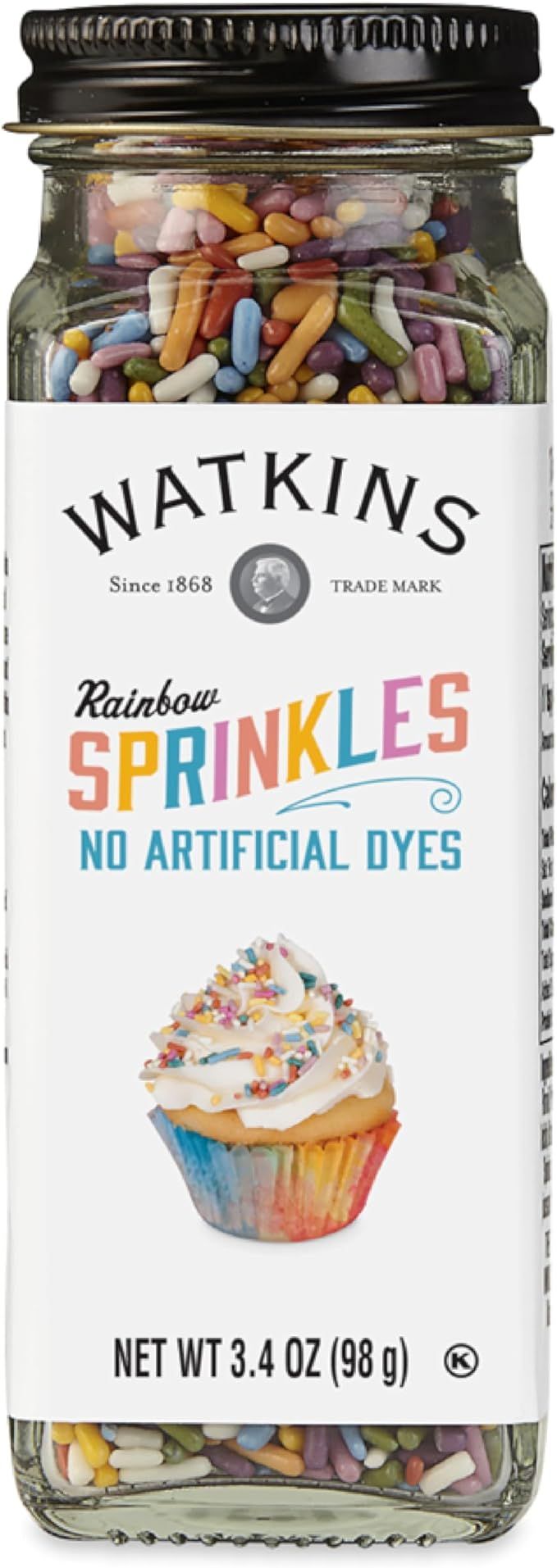 Watkins Rainbow Decorating Sprinkles, No Artificial Dyes, Kosher, 3.4 Ounce Jar, 1-Pack | Amazon (US)