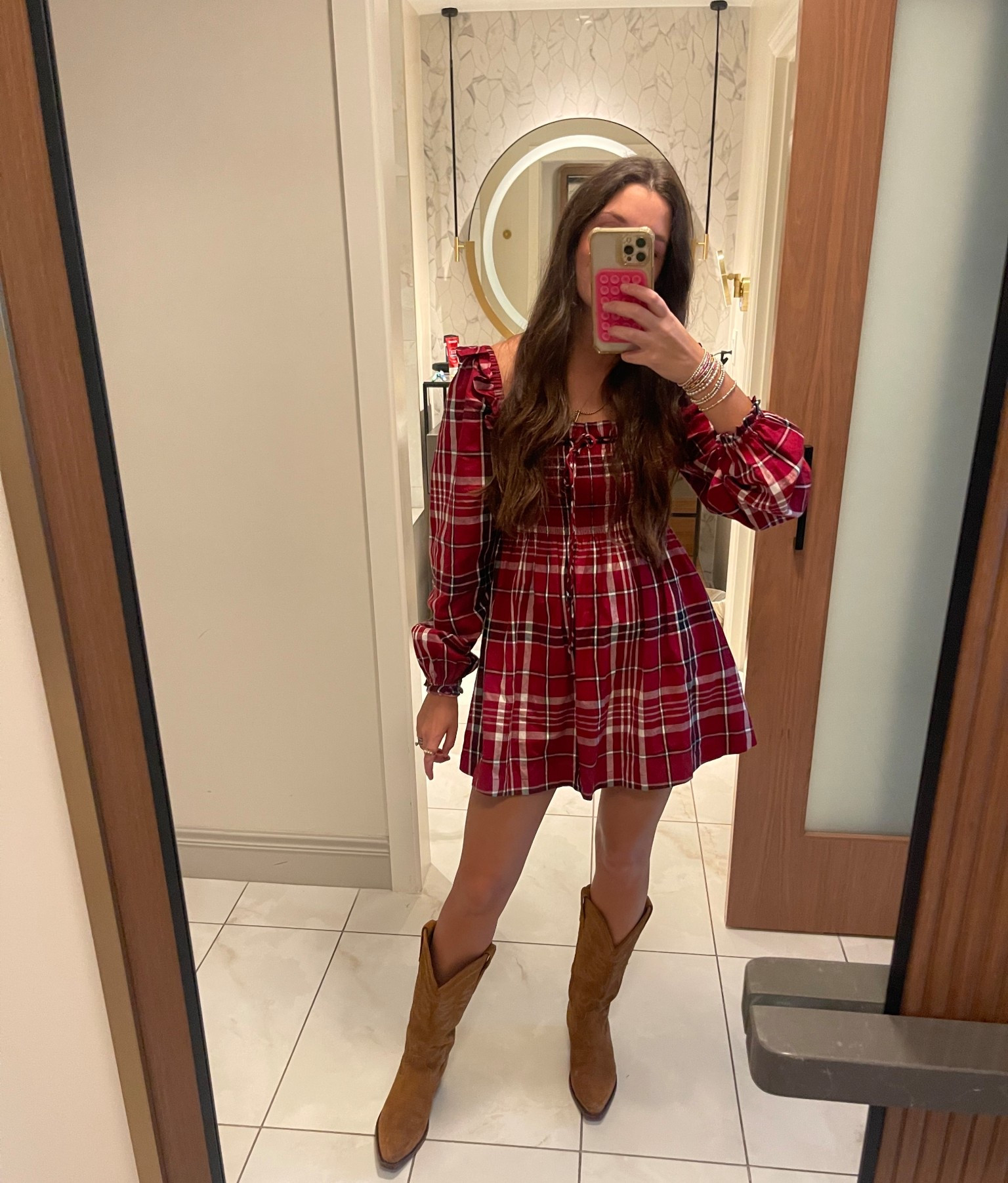 hill house dress 
Tecovas boots 

#LTKmomlife #LTKootd #LTKHoliday