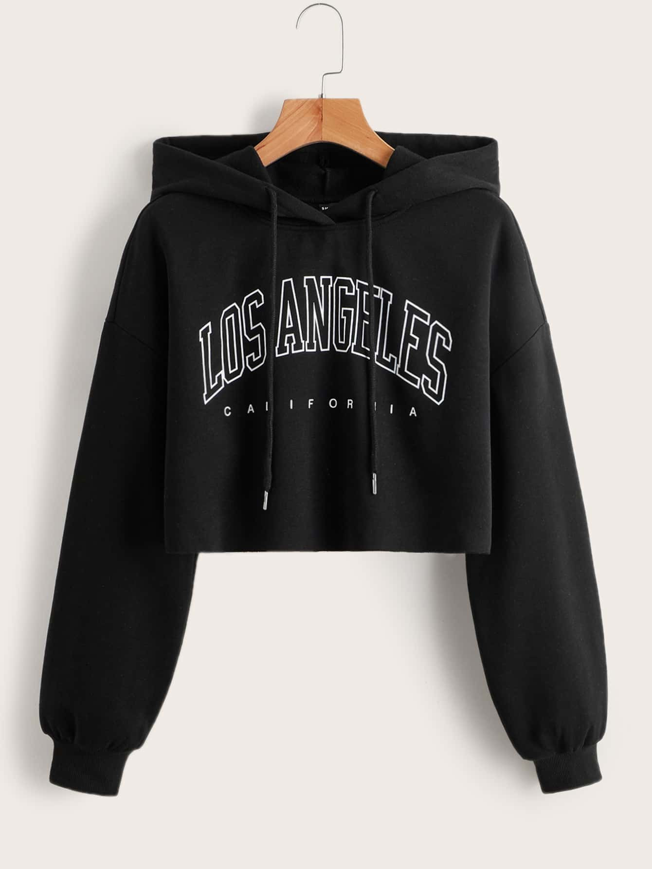 SHEIN EZwear Letter Graphic Drop Shoulder Crop Drawstring Hoodie | SHEIN