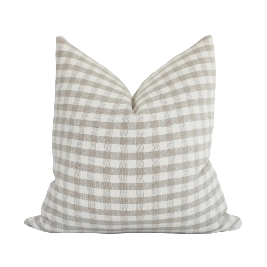 Tan Gingham Pillow, Cream Check Pillows, Taupe Decorative Throw Pillows, Farmhouse Plaid Pillows,... | Etsy (US)