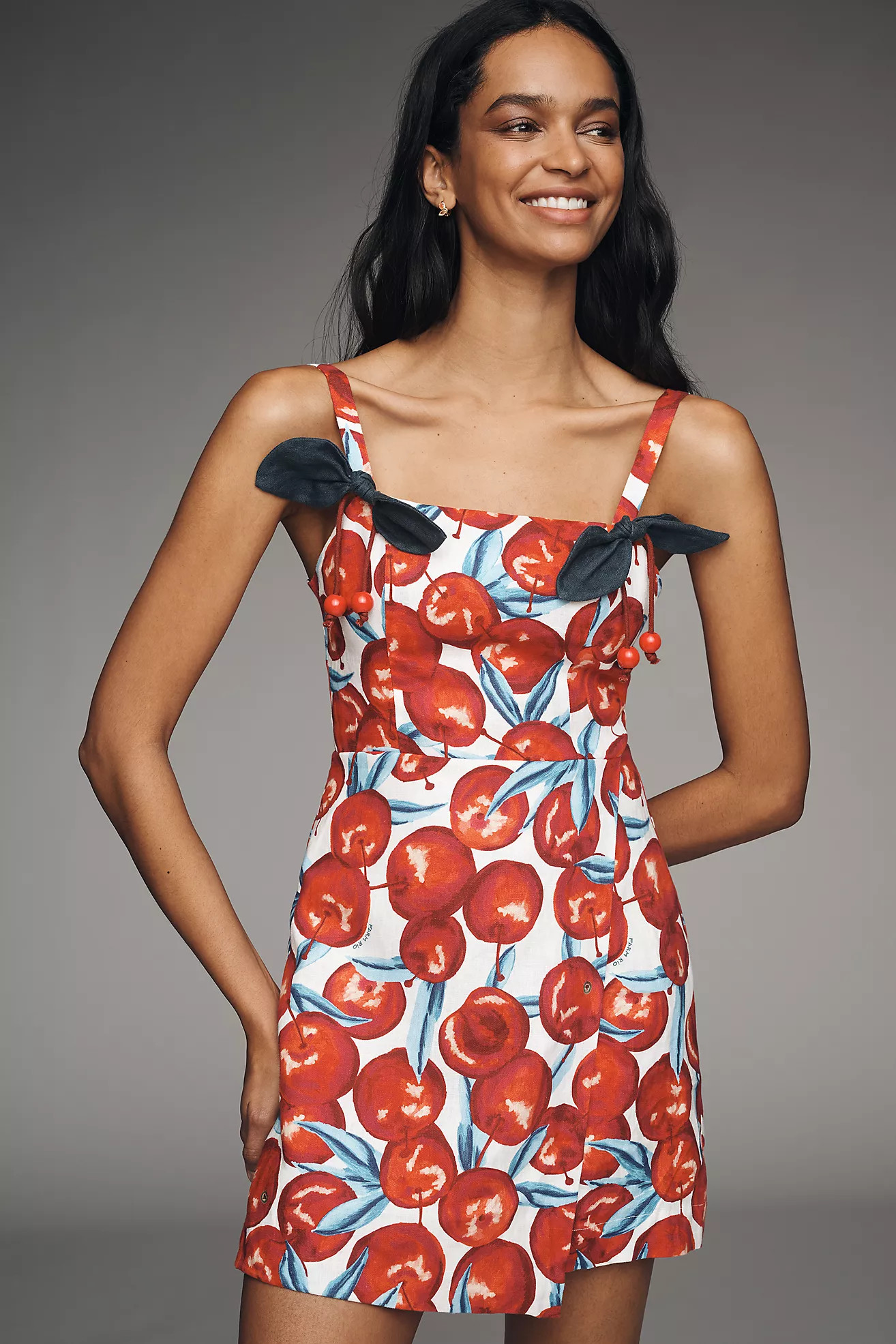 Farm Rio Cherry Linen Square-Neck Mini Dress | Anthropologie (US)