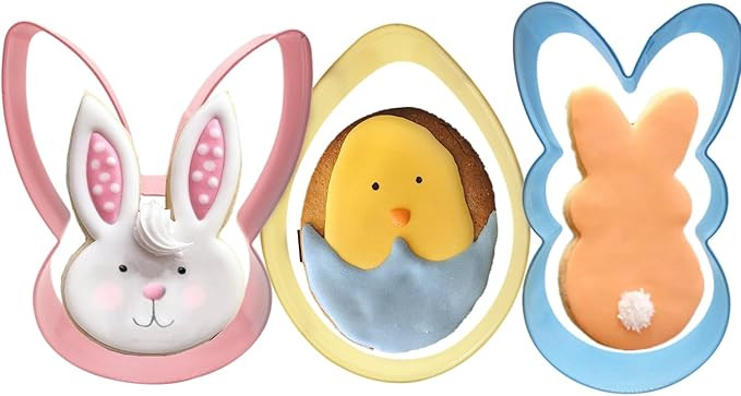 3Pcs Large Easter Cookie Cutters, 4" 3.75" Holiday Themed Cutter Easter Egg Bunny Rabbite Cookie ... | Amazon (US)