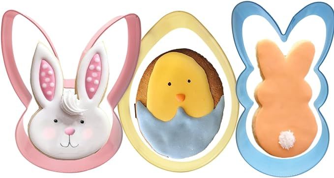 3Pcs Large Easter Cookie Cutters, 4" 3.75" Holiday Themed Cutter Easter Egg Bunny Rabbite Cookie ... | Amazon (US)