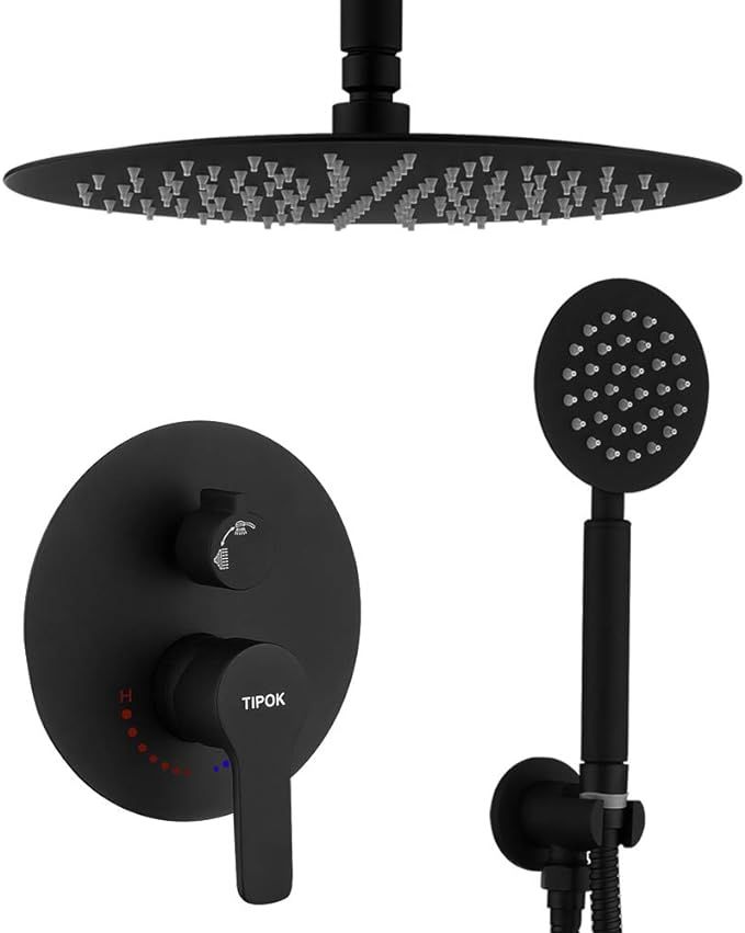 TIPOK Black Shower System, Ceiling Rainfall Shower Faucet Sets Complete of High Pressure, Rain Sh... | Amazon (US)