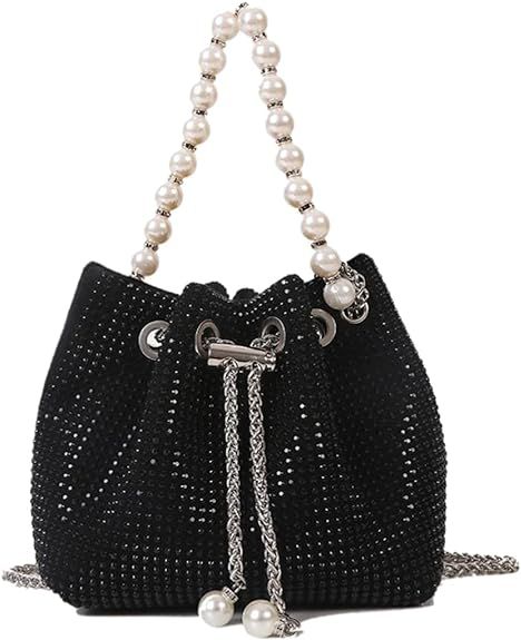Mini Crossbody Shoulder Evening Bag Shinny Bling Clutch Purse Bucket Pearl Strap Handbag for Wome... | Amazon (US)