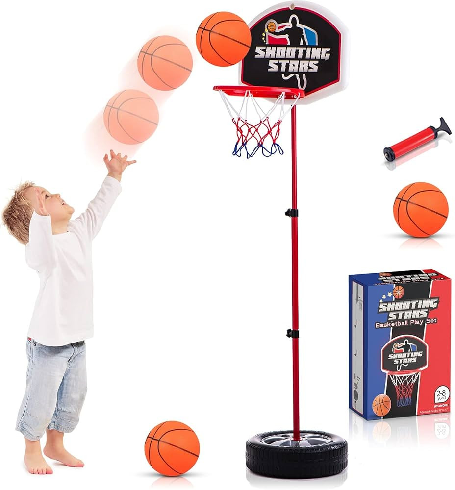 Toddler Basketball Hoop Indoor Stand Adjustable 2.5-4 ft - Mini Basketball Goal Toy with Ball & P... | Amazon (US)