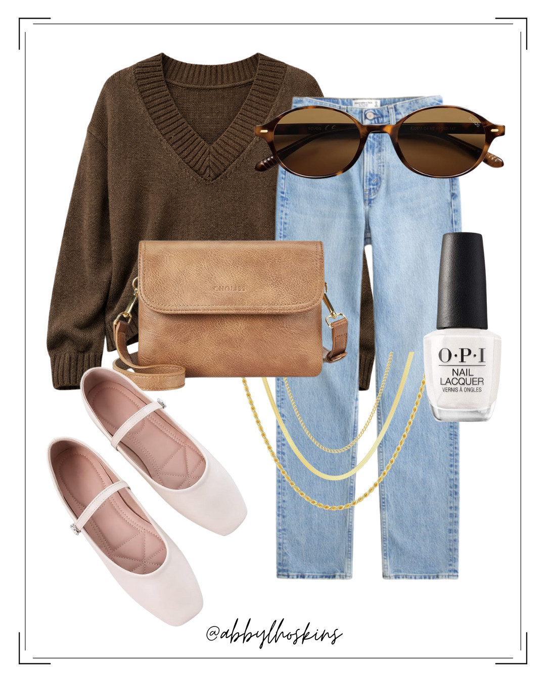 This is my kind of everyday uniform. I love every piece!

@amazon #ltkwomens #brownsweater #whiteballetslippers #crossbody #layerednecklace #opi 

 #LTKgrwm #LTKootd #LTKmomlife