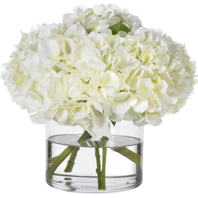White Hydrangeas in Glass Cylinder Vase | Wayfair North America