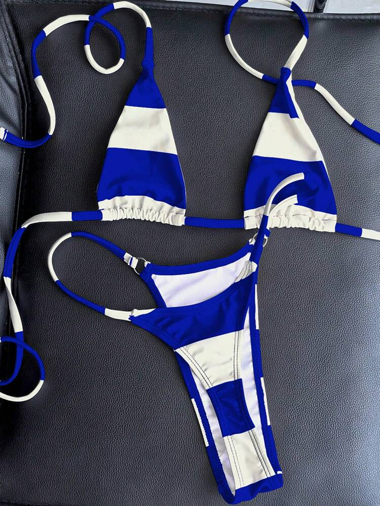 Swim Vcay Red & White Striped Micro-T-Back Sexy Bikini | SHEIN