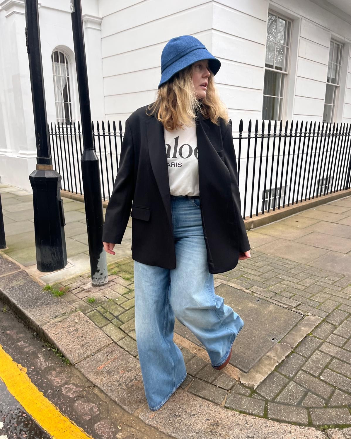 #ad The GOAT (post-seventies edition). Dreamy @chloe high-waisted flares, an oversized @thefrankieshop blazer (size down!), cute logo tee, butter-soft charm bag and a weather-ready denim bucket.. ✨  Pieces to wear now and (wear and) love forever. ❤️

#LTKuk #LTKFashionMonth #LTKeurope
