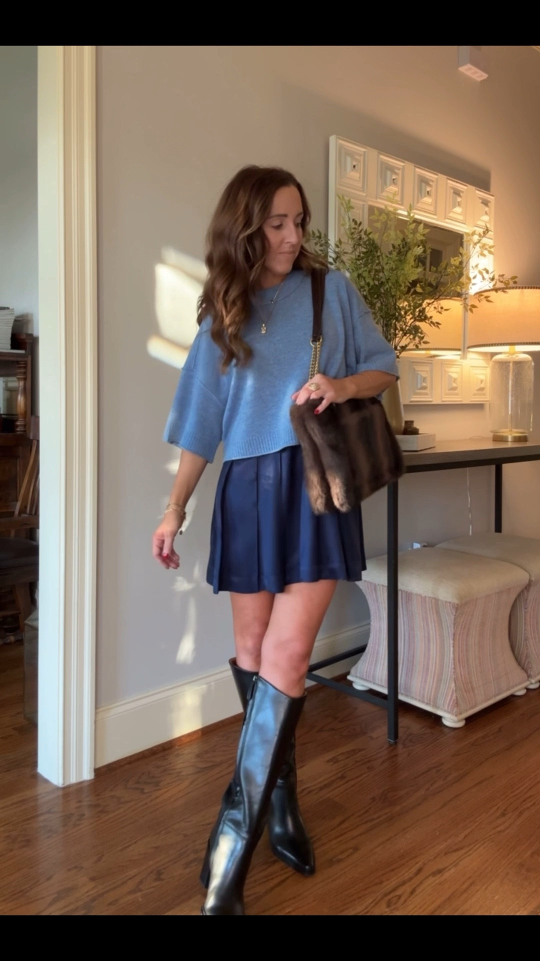 Dinner style. Twofer sweater dress. Tall black boots. Faux fur bag. Winter style. 
Dress XS petite. 

#LTKootd #LTKSeasonal #LTKOver40