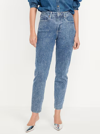 High-Waisted OG Straight Rhinestone-Embellished Ankle Jeans | Old Navy (US)