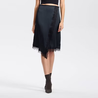 Women's Split Lace Trim A-Line Skirt - A New Day™ Black XL | Target