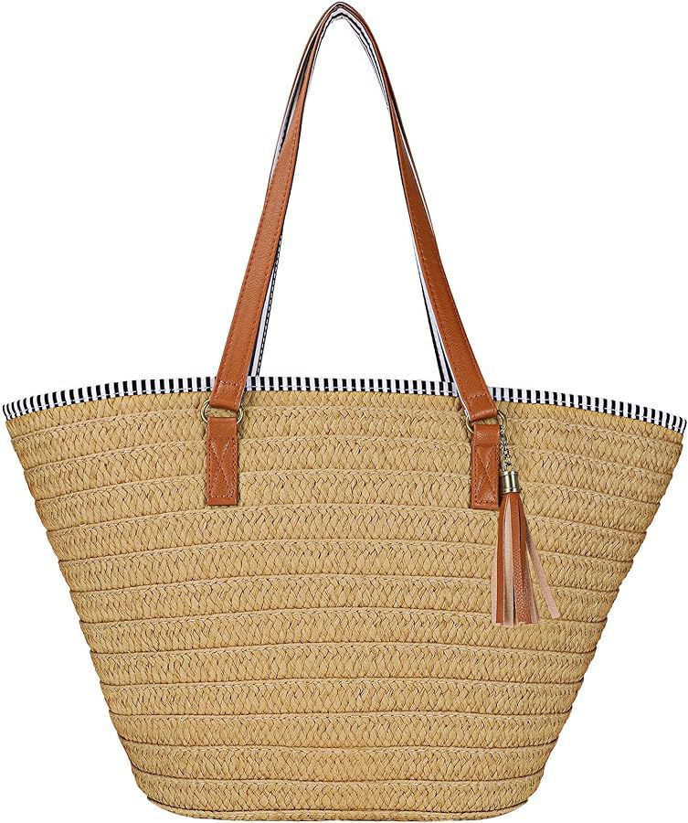 Womens Large Straw Shoulder Bag Beach Tote Handbag Purse with Tassel for Summer | Amazon (CA)