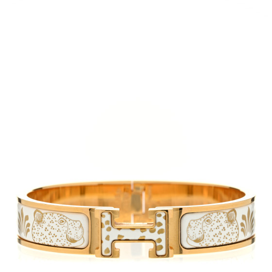 Enamel Printed Narrow Leopards Clic Clac H Bracelet PM Jaune Or White | FASHIONPHILE (US)