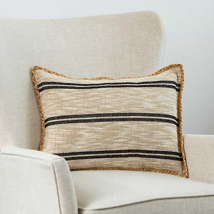 Braided Black Stripes Jute Lumbar Pillow | Kirkland's Home