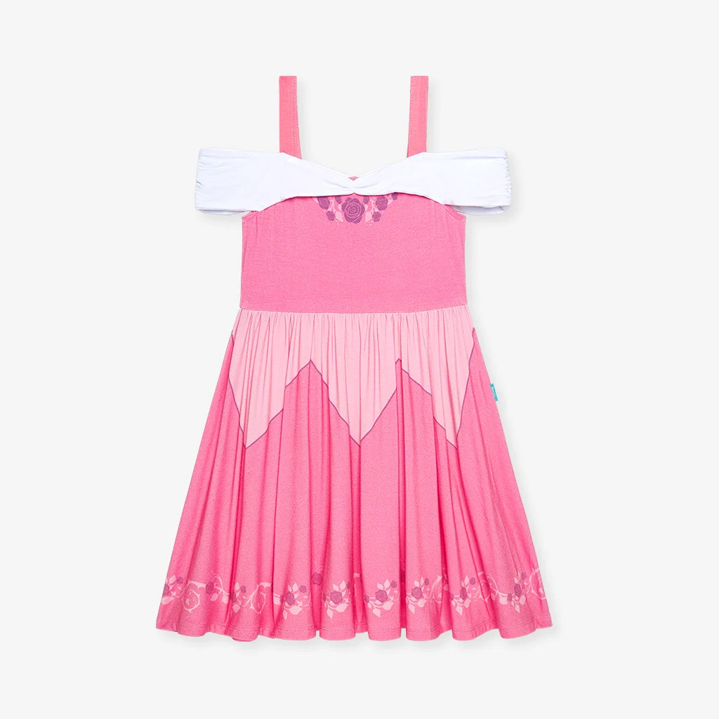 Princess Pink Off-the-shoulder Disney Sleeping Beauty Aurora Twirl Dress | Posh Peanut® | Posh Peanut