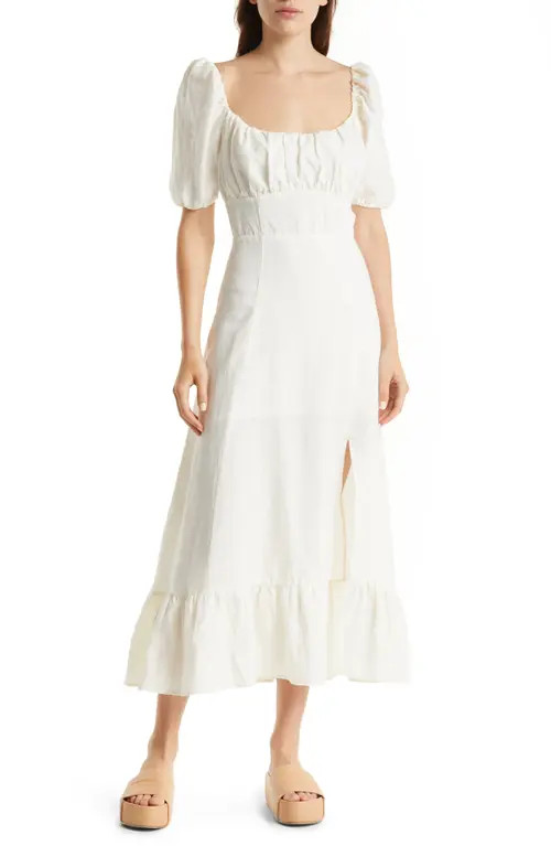 & Other Stories Puff Sleeve Linen Midi Dress in White at Nordstrom, Size 0 | Nordstrom