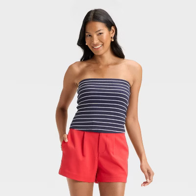 Women's Tube Top - A New Day™ Navy Striped M | Target