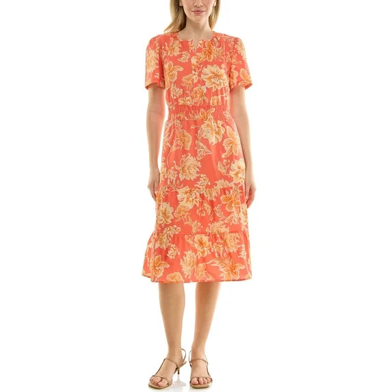 Nanette Lepore Split Neck Cotton Midi Dress | Walmart (US)