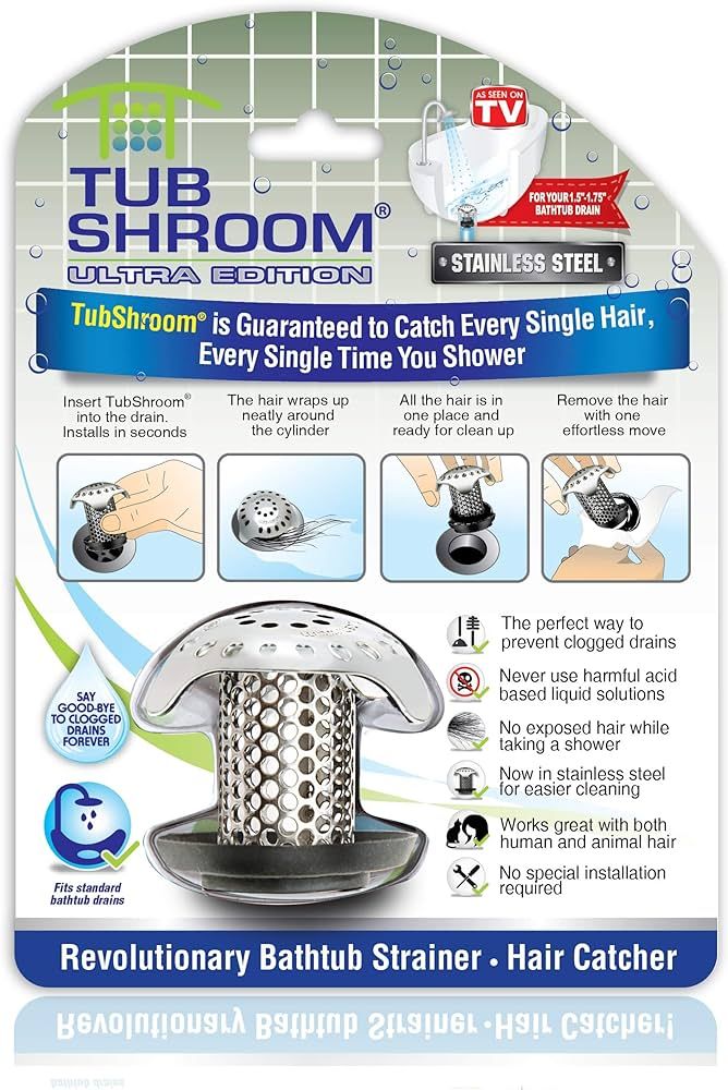TubShroom Ultra Revolutionary Bath Tub Drain Protector Hair Catcher/Strainer/Snare Stainless Stee... | Amazon (US)