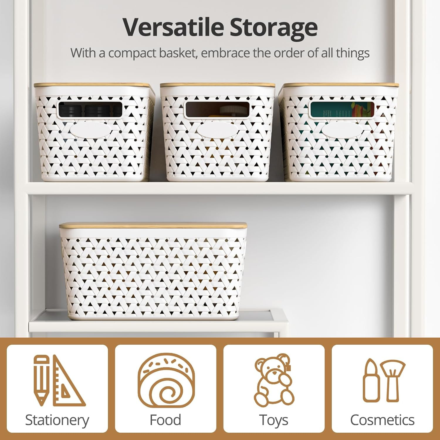 Plastic Storage Bins with Bamboo Lids, Stackable Small Box Baskets for Organizing and Containers ... | Amazon (US)