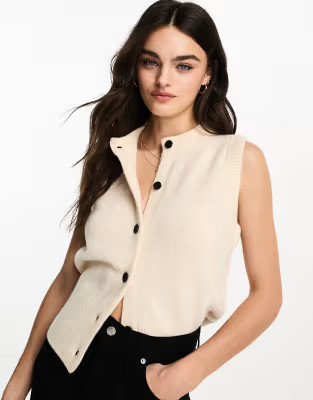 InWear pethra knitted button down sleeveless vest in cream | ASOS (Global)