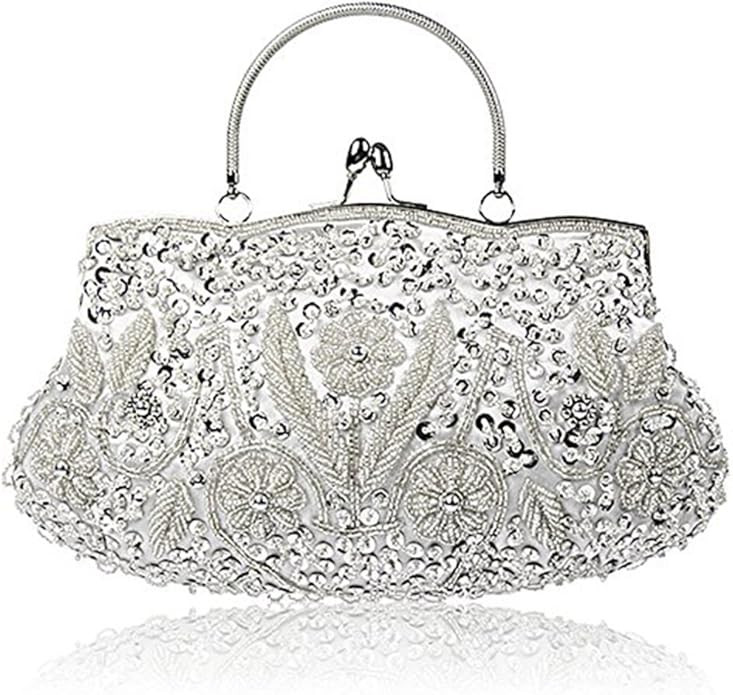 Tmore Beaded Sequin Design Flower Evening Purse Large Clutch Bag | Amazon (US)