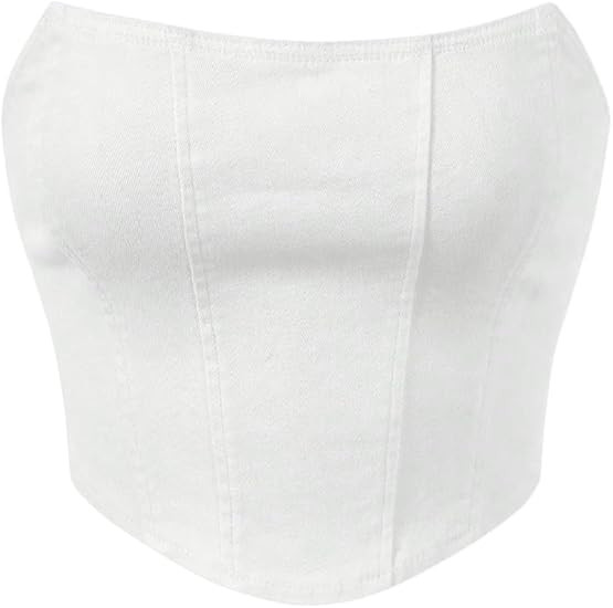 Milumia Women's Hanky Hem Denim Tube Top Strapless Zip Back Corset Bandeau Tops | Amazon (US)
