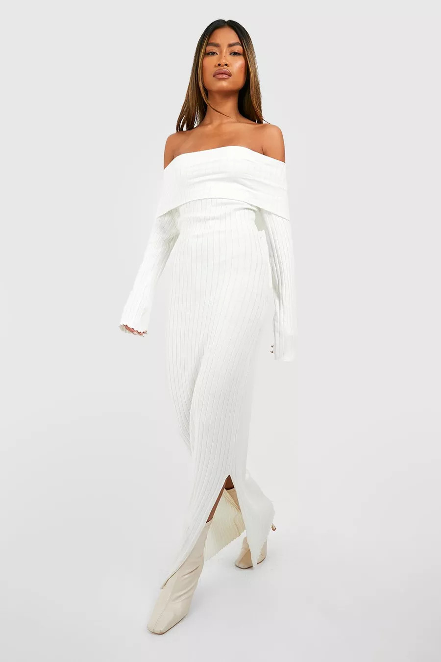 Oversized Off The Shoulder Neckline Knitted Maxi Dress | boohoo (US & Canada)