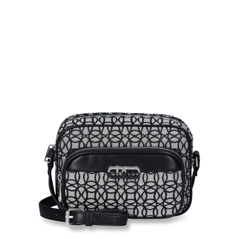 Time and Tru Women's Dorian Camera Crossbody Handbag, Black and Beige | Walmart (US)