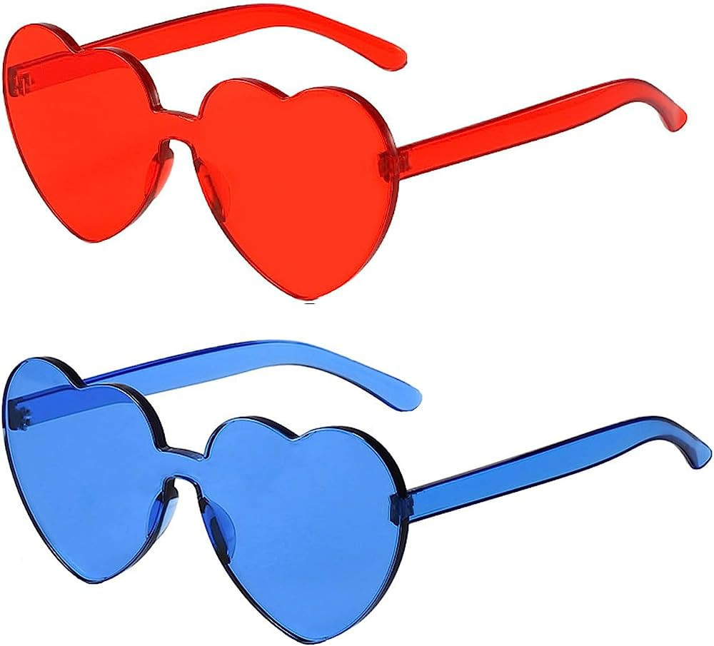 Dllween 2 Pairs Heart Shaped Sunglasses for Women, Trendy Rimless Transparent Candy Color Heart G... | Amazon (US)