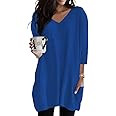 Womens Tunic Tops for Leggings with Pockets Vneck 3/4 Length Sleeve Shirt Casual Long T-Shirts S-... | Amazon (US)