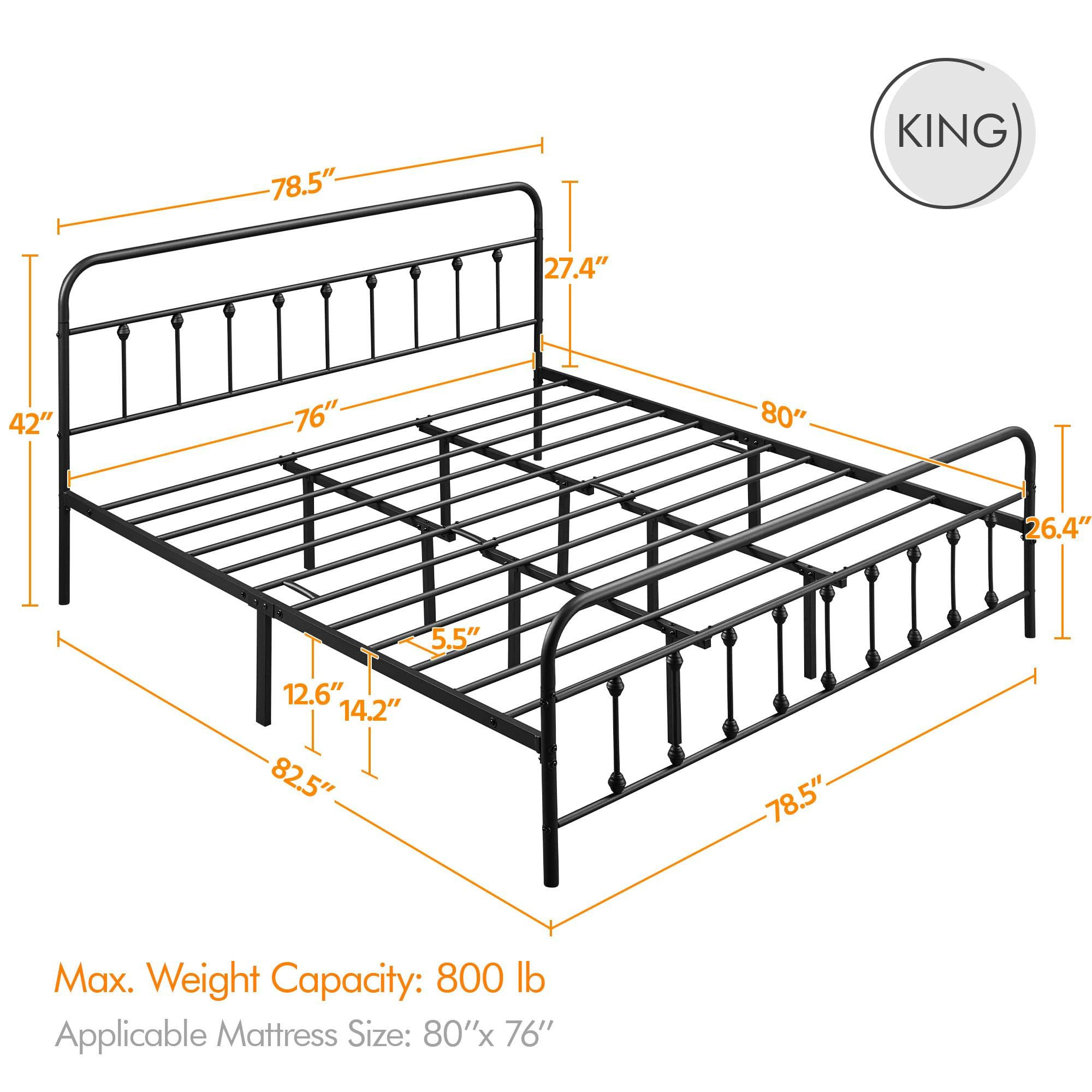 Yaheetech Classic Metal Platform Bed Frame Mattress Foundation with Victorian Style Iron-Art Head... | Amazon (US)