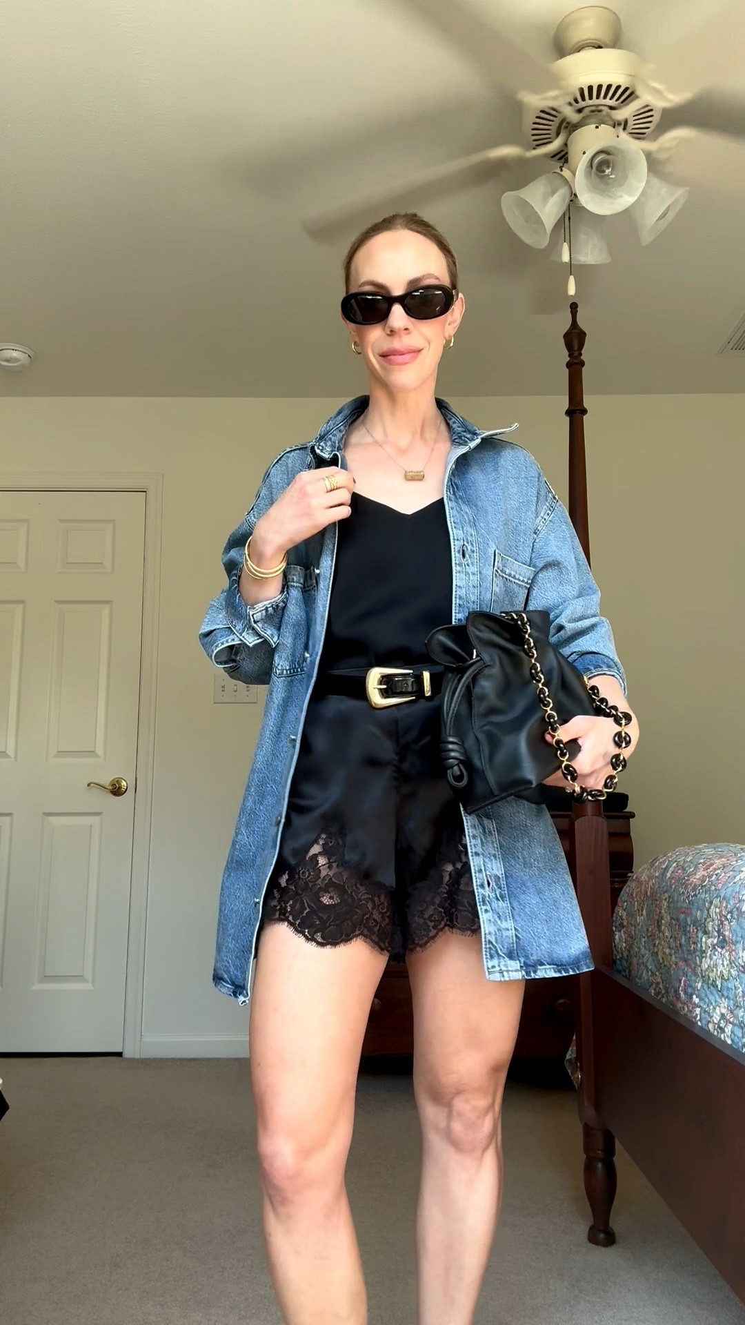 NYFW inspiration: Styling lace shorts over 40 with oversized denim shirt, western belt and leather thong sandals

#LTKNYFW #LTKOver40 #LTKSeasonal
