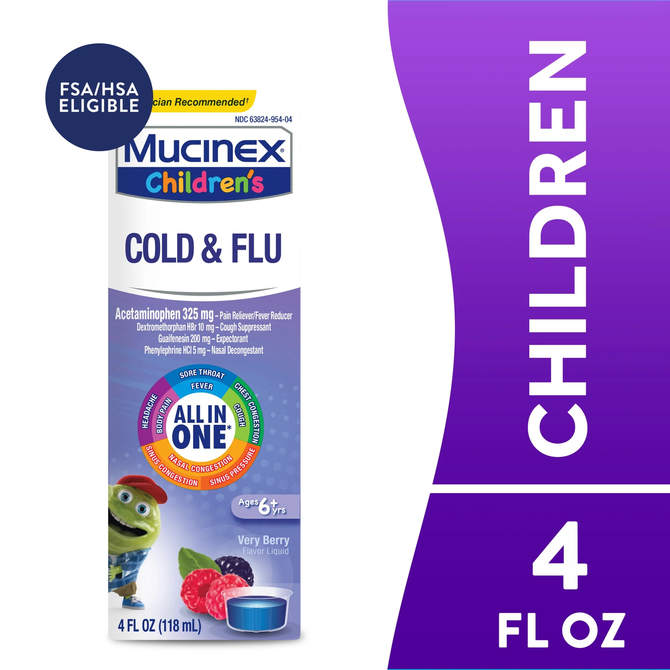 Mucinex Children's Cold and Flu, OTC' Cough Medicine for Kids, Very Berry Flavor Liquid, 4 fl oz | Walmart (US)