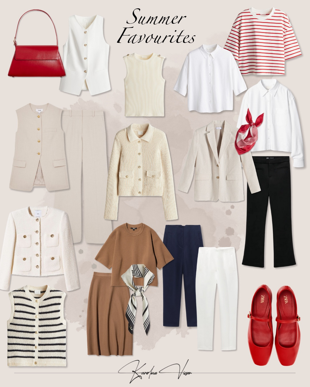 Classic Timeless Pieces for Summer 🎈✨

Tags: beige cardigan h&m red and white striped top black mini flare trousers zara navy and white high waist trousers brown knitted co-ord uniqlo striped knit vest beige waistcoat and trousers matching set co-ord reiss white short sleeve linen shirt white oxford linen shirt beige vest top red scarf navy scarf red mary janes white tweed blazer beige linen blazer white waistcoat summer outfit workwear office look timeless style classic style neutral style neutral outfit

#LTKstyletip #LTKworkwear #LTKsummer