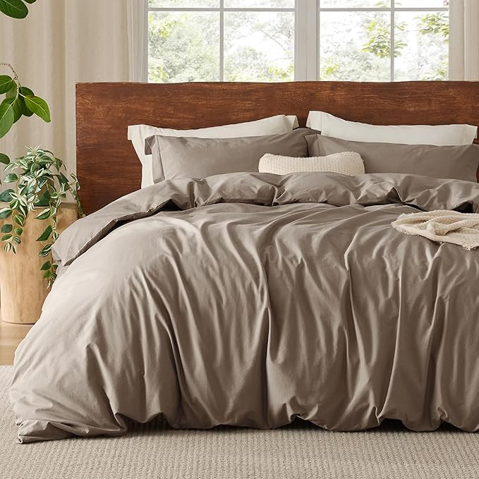 Bedsure 100% Washed Cotton Duvet Cover King Size - Taupe Minimalist Cotton Duvet Cover Set Linen ... | Amazon (US)